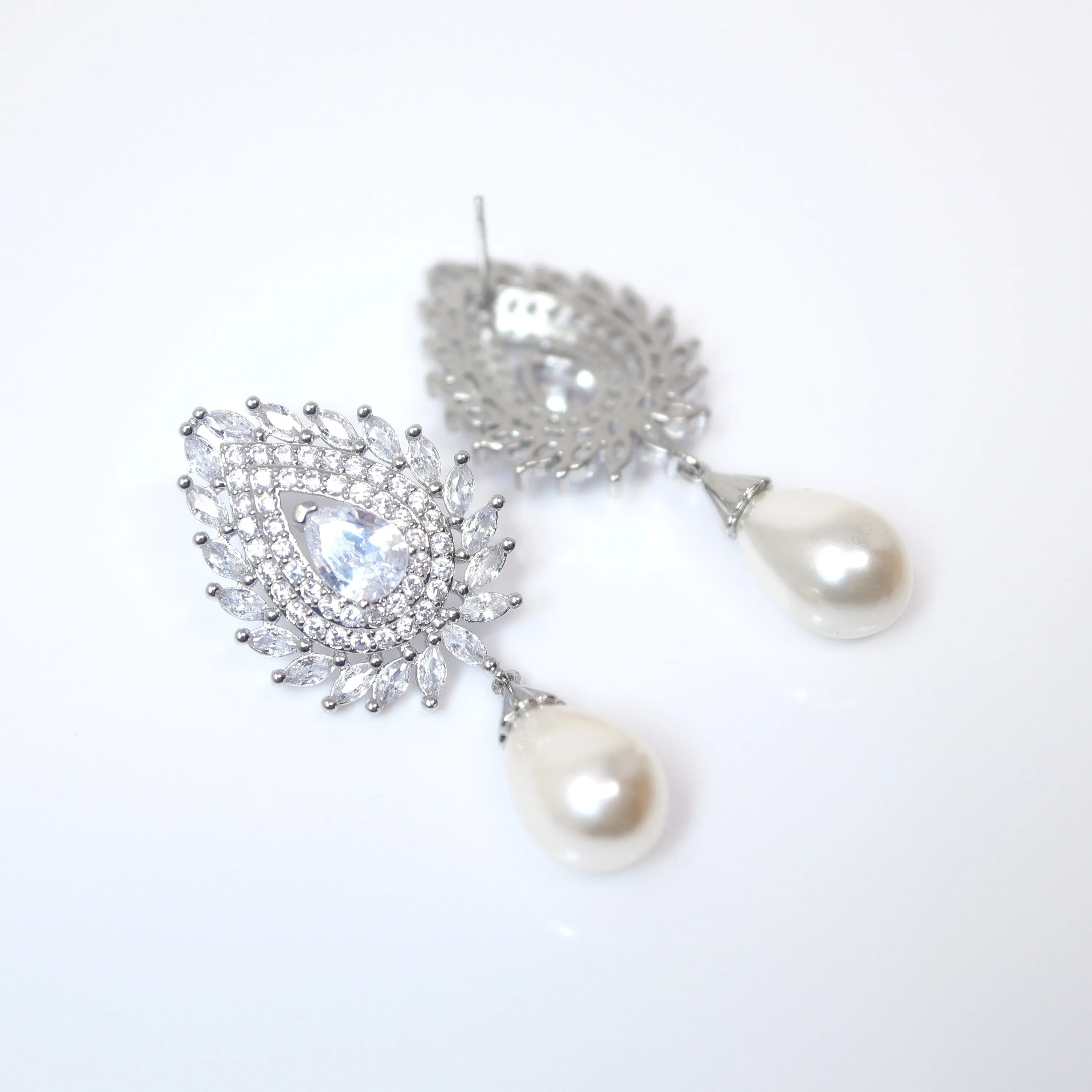 Sparkling Vine Serenade: Swarovski Crystal-Encrusted Pearl Drop Bridal Earrings, Crystal Bridal Earrings, Statement Earrings Cz