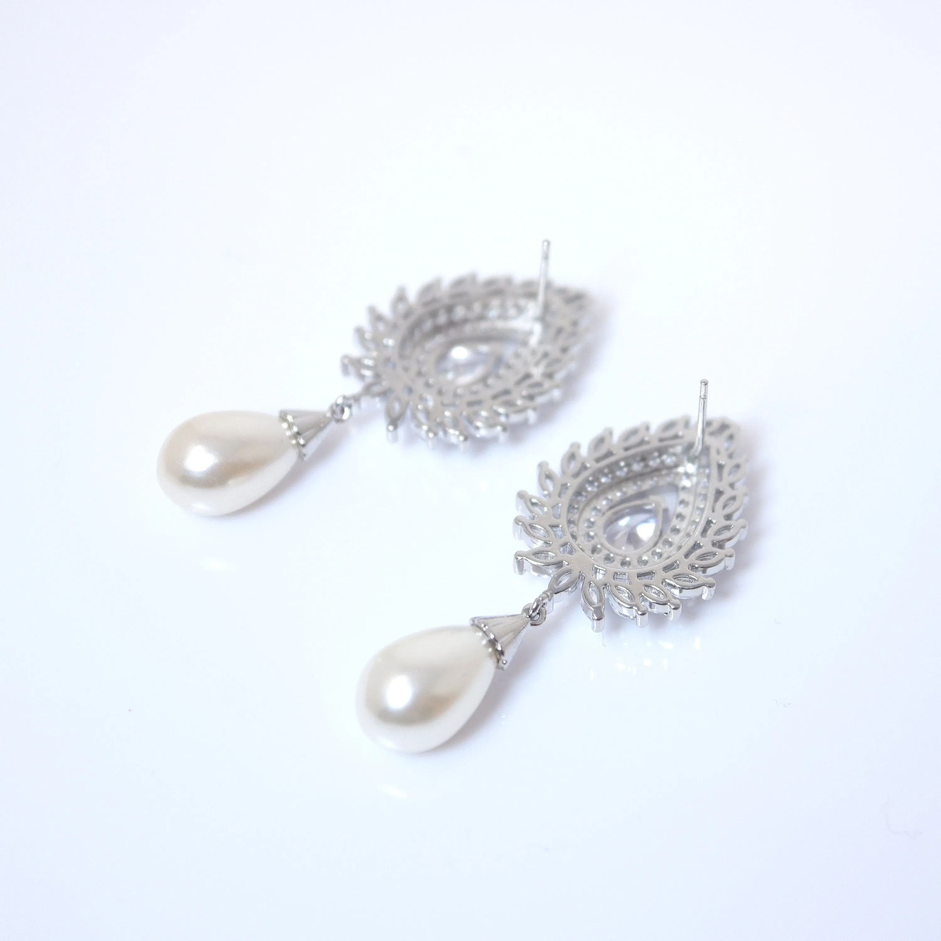 Sparkling Vine Serenade: Swarovski Crystal-Encrusted Pearl Drop Bridal Earrings, Crystal Bridal Earrings, Statement Earrings Cz