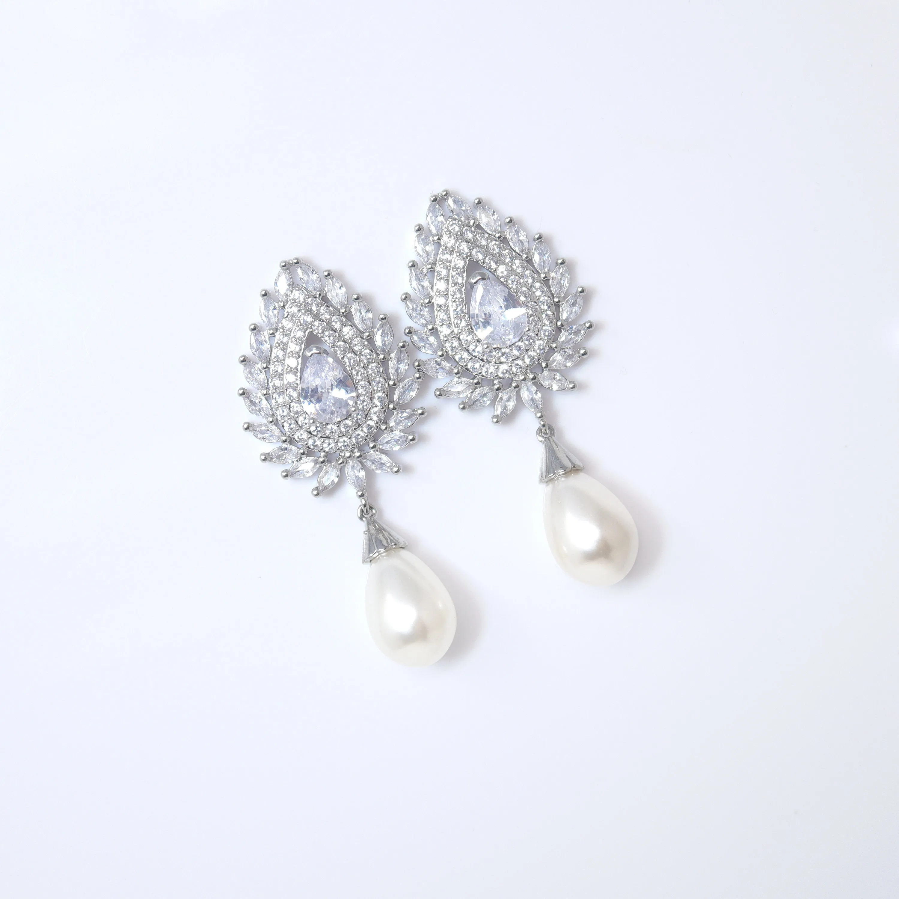 Sparkling Vine Serenade: Swarovski Crystal-Encrusted Pearl Drop Bridal Earrings, Crystal Bridal Earrings, Statement Earrings Cz