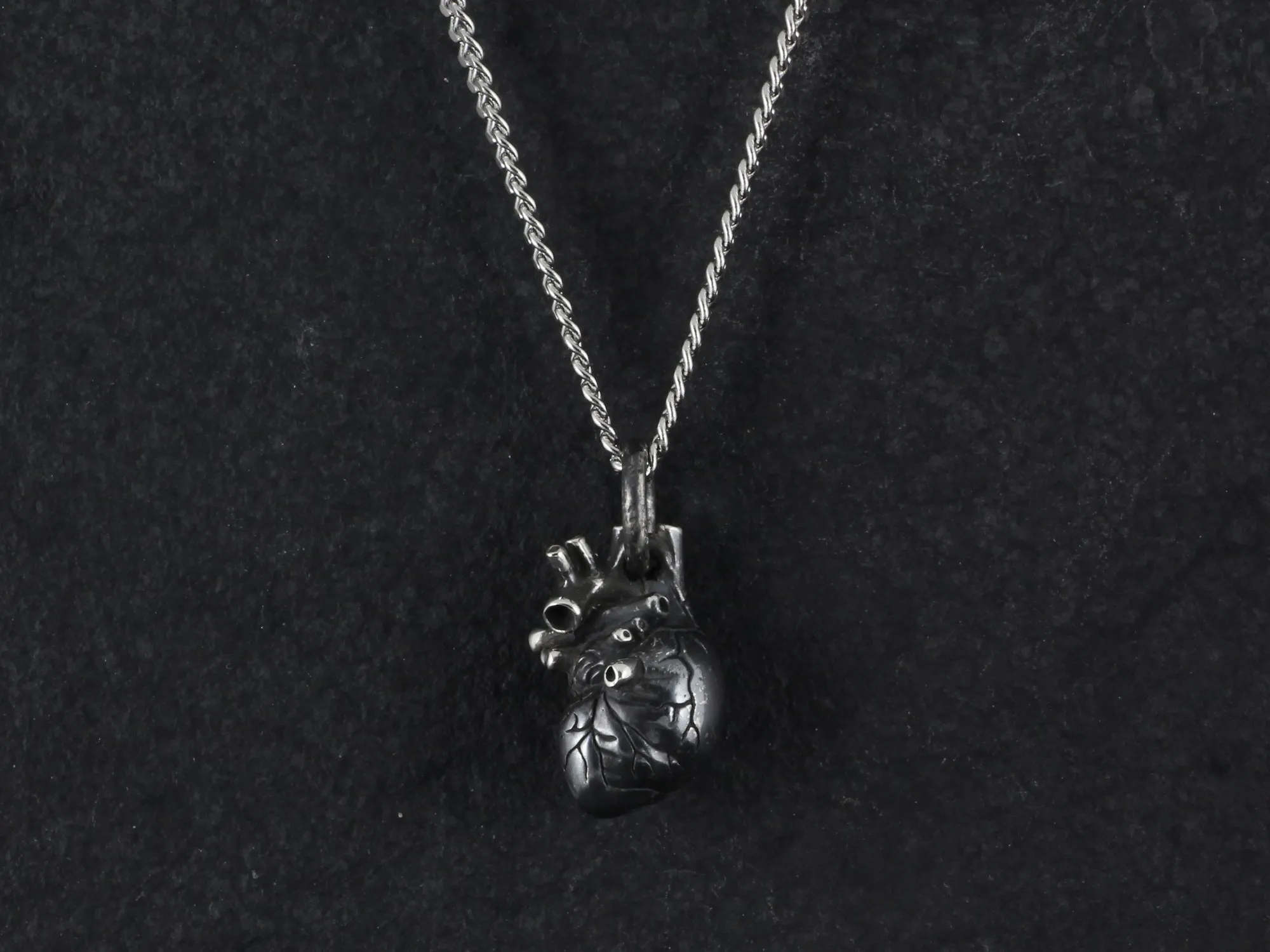 Sterling Silver Black Anatomical Heart Necklace - Small