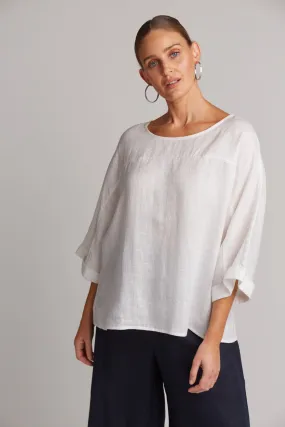 Studio Linen Relaxed Top - White Salt