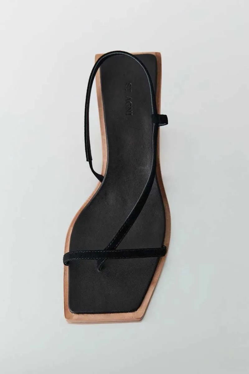 SUEDE STRAP HEEL-BLACK