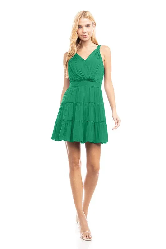 Surplice Tiered Dress - Peridot