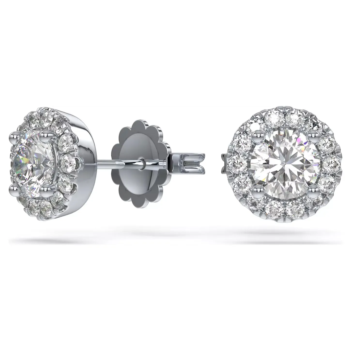 Swarovski Diamond Signature Round Halo Stud 14K White Gold Earrings