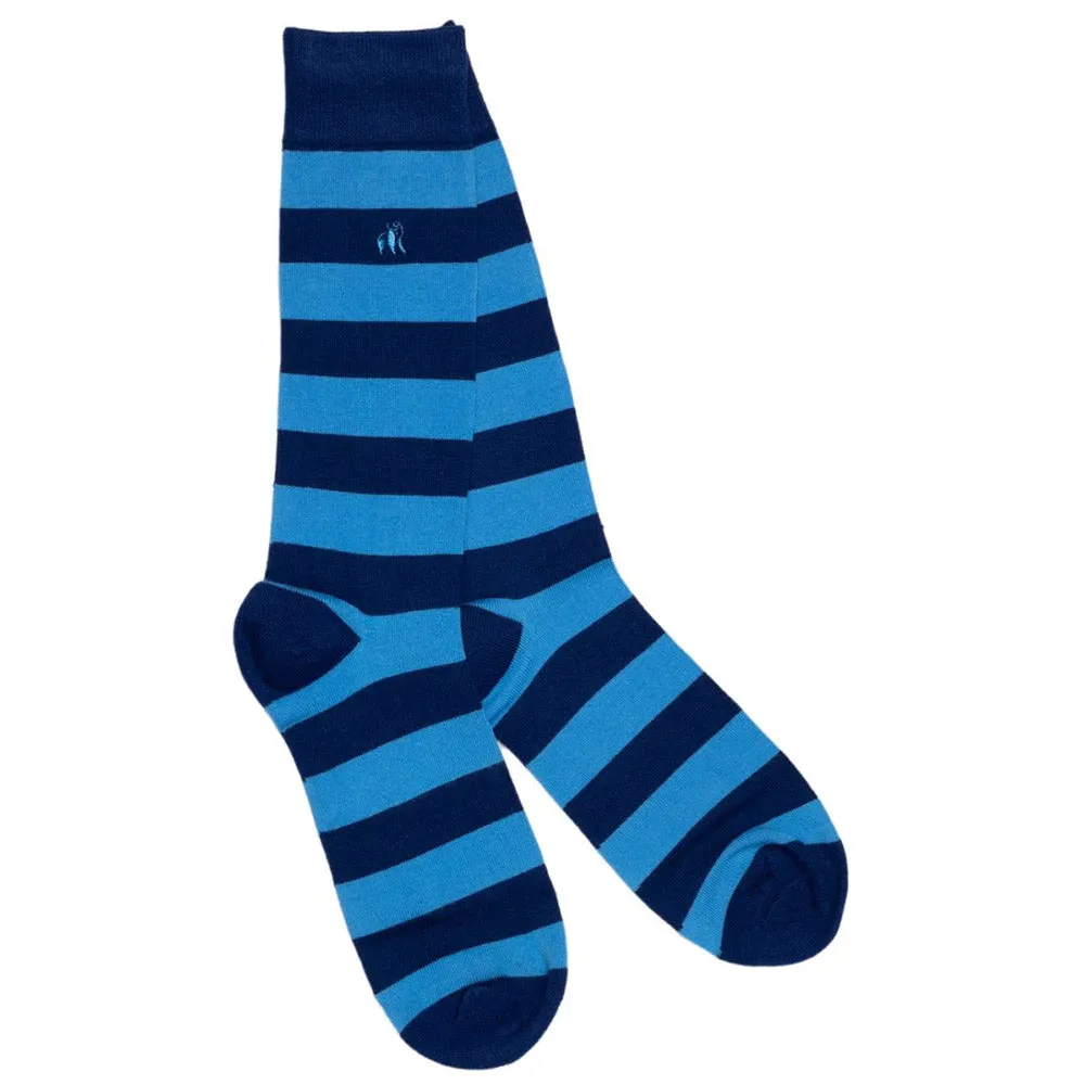 Swole Panda Bamboo Socks - Sky Blue Stripe