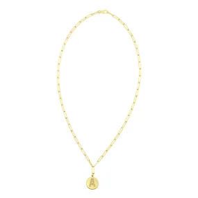 Tarnish Resistant 14K Gold Plated Pave Crystal Initial Disc Paperclip Necklace