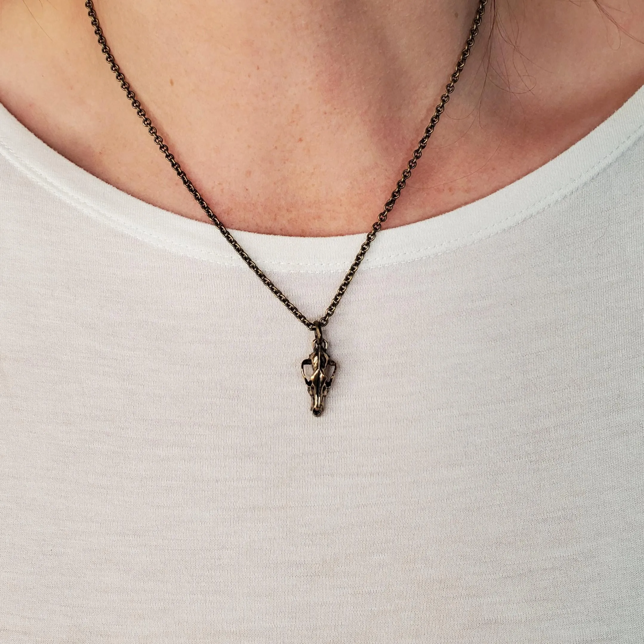 Tiny Grey Wolf Skull Charm Necklace