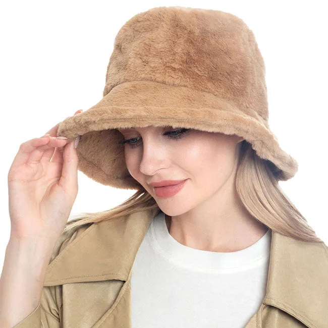 Trendy & Fashionable Winter Faux Fur Solid Bucket Hat