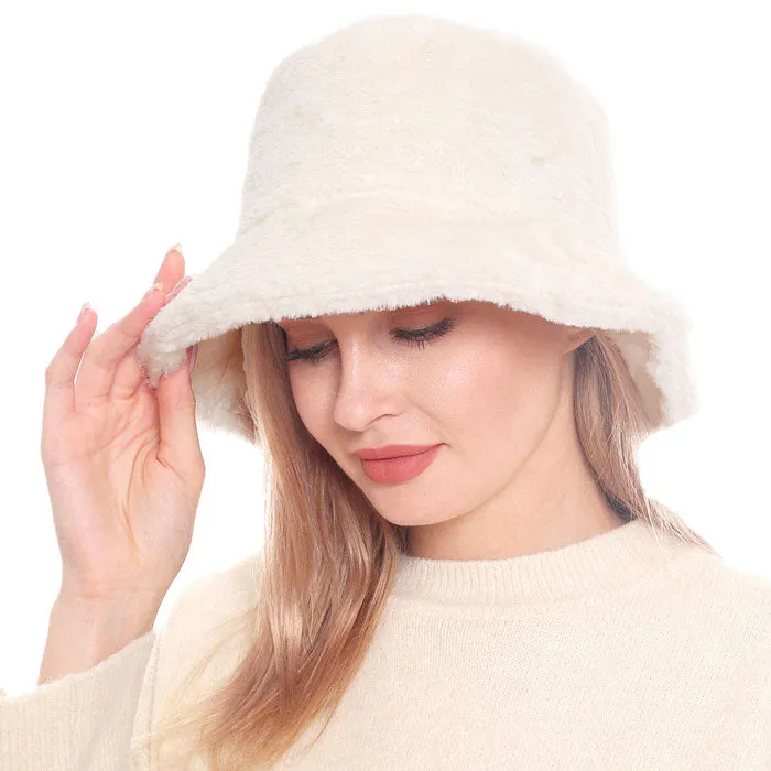 Trendy & Fashionable Winter Faux Fur Solid Bucket Hat