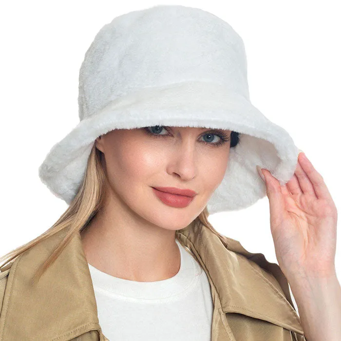 Trendy & Fashionable Winter Faux Fur Solid Bucket Hat