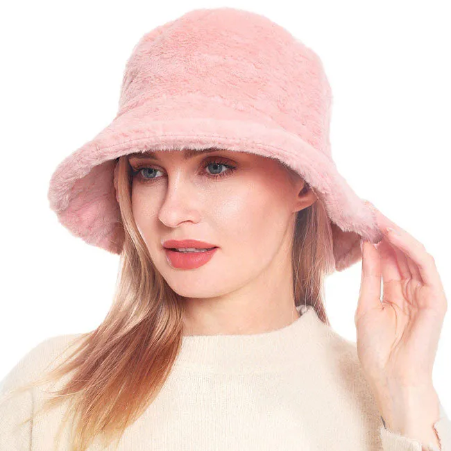 Trendy & Fashionable Winter Faux Fur Solid Bucket Hat