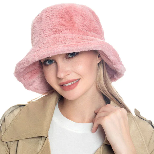 Trendy & Fashionable Winter Faux Fur Solid Bucket Hat