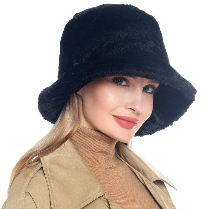 Trendy & Fashionable Winter Faux Fur Solid Bucket Hat