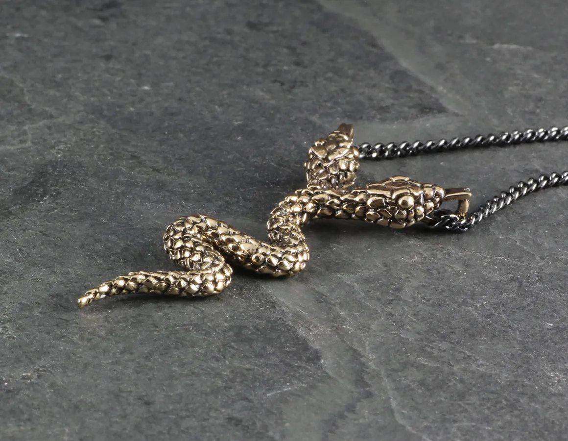 Two-Headed Snake Necklace - Bronze