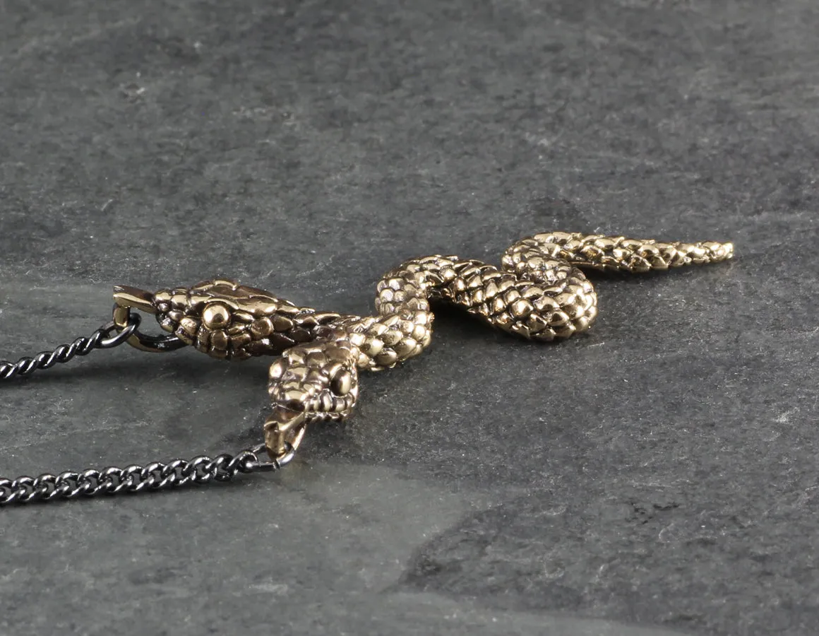 Two-Headed Snake Necklace - Bronze