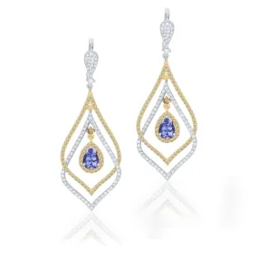 Two Tone Gold Tanzanite with White & Yellow Diamond Renaissance Earrings