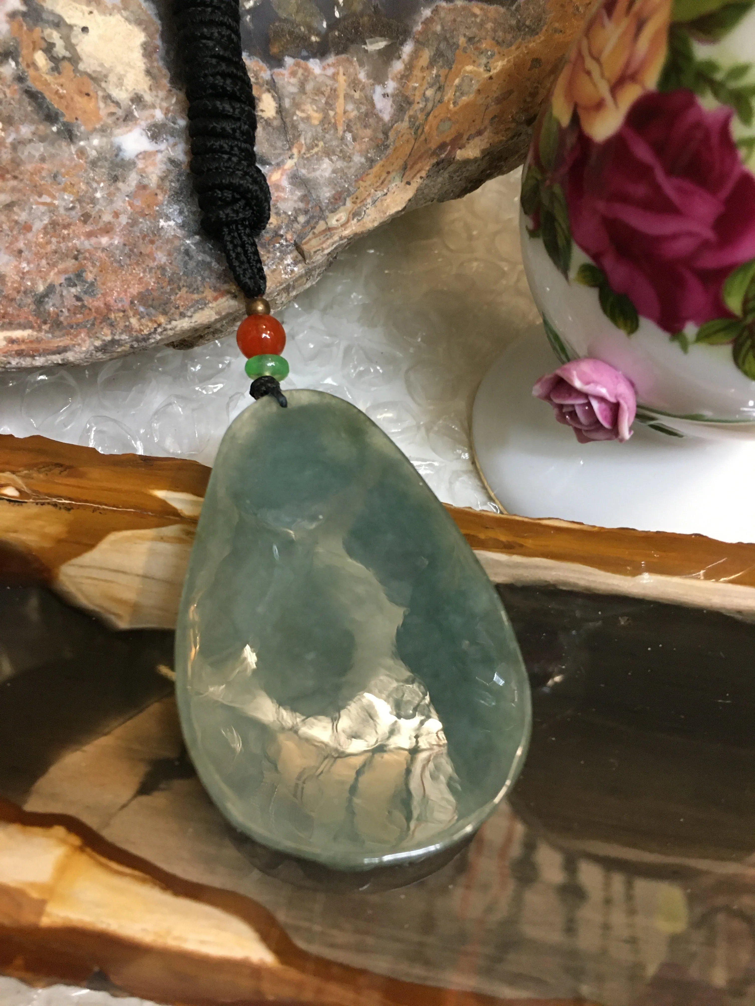 Unique Lake Green Lucky Jadeite Jade Pendant Necklace For Men & Businessman