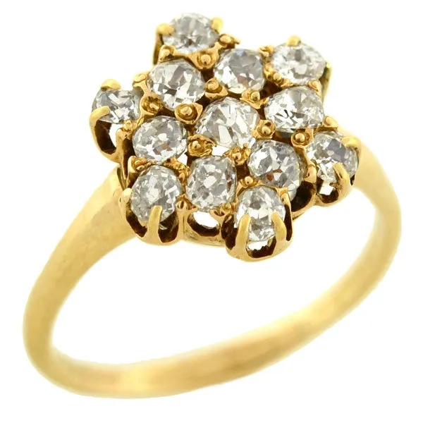 Victorian 14kt Mine Cut Diamond Cluster Ring