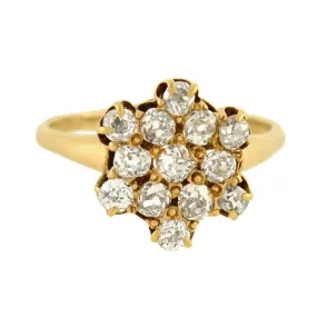 Victorian 14kt Mine Cut Diamond Cluster Ring