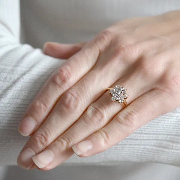 Victorian 14kt Mine Cut Diamond Cluster Ring