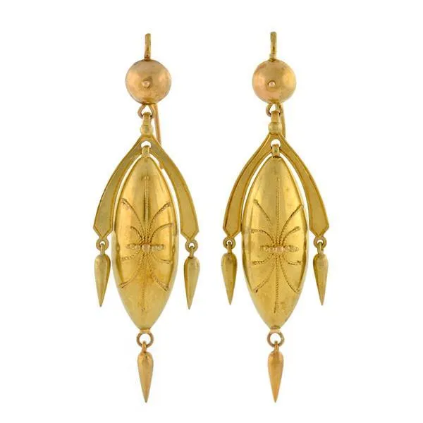 Victorian 14kt Yellow Gold Etruscan Drop Earrings