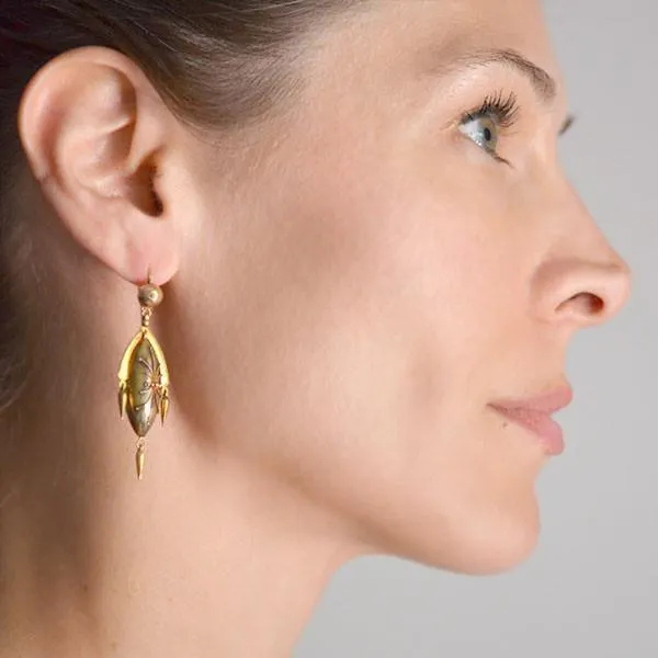 Victorian 14kt Yellow Gold Etruscan Drop Earrings