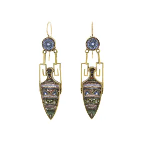 Victorian 18kt/14kt   Micro Mosaic Urn Dangle Earrings