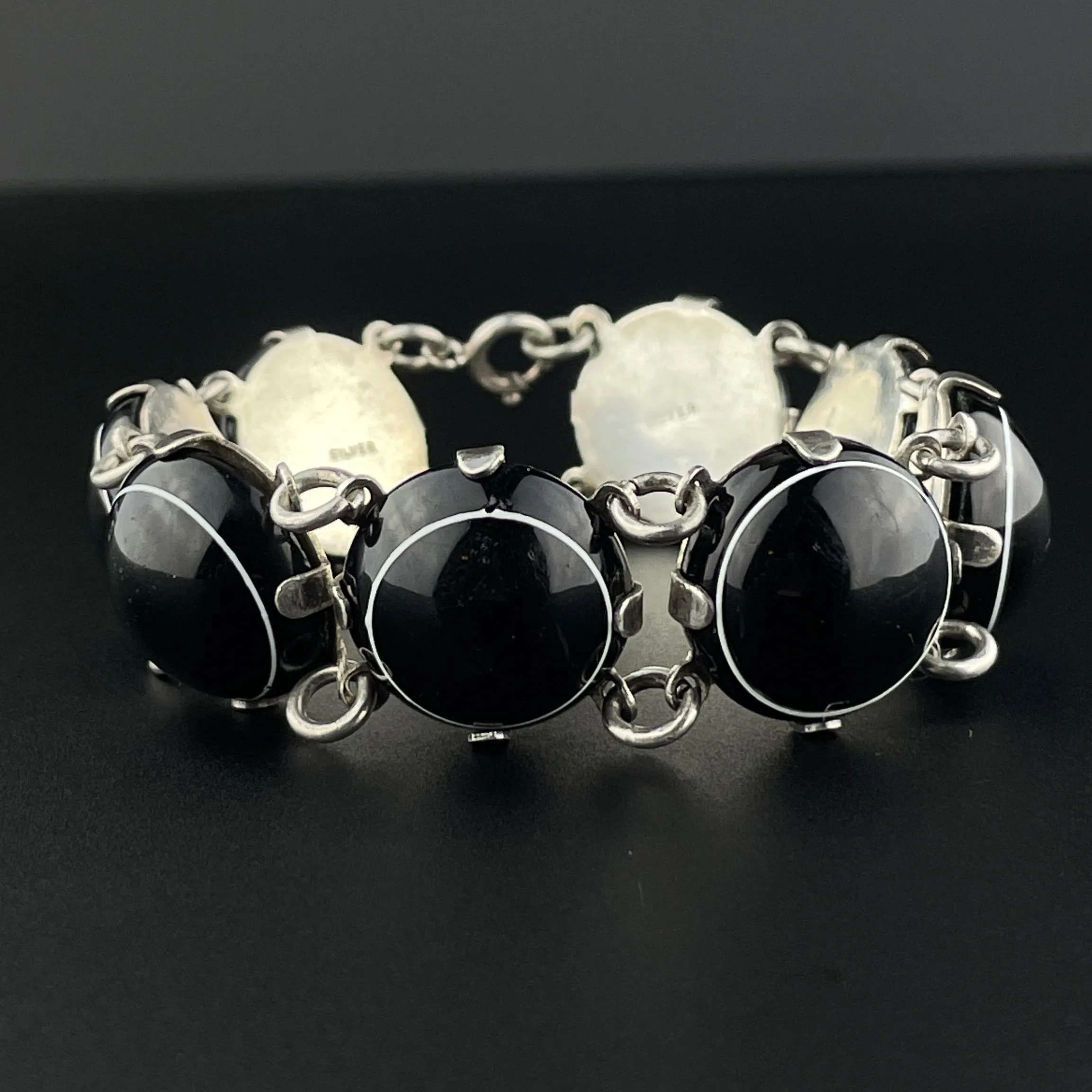 Victorian Silver Scottish Banded Agate Chain Bracelet