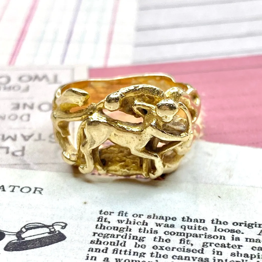 Vintage 14K Yellow Gold Zodiac Sagittarius Ring