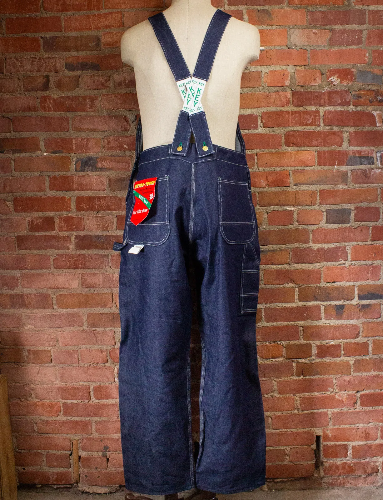 Vintage Key Imperial Denim Overalls Deadstock 80s Dark Wash 36x31