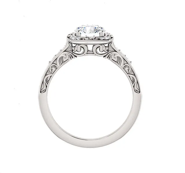 Vintage Style Filigree Setting with Diamond Halo & Sides