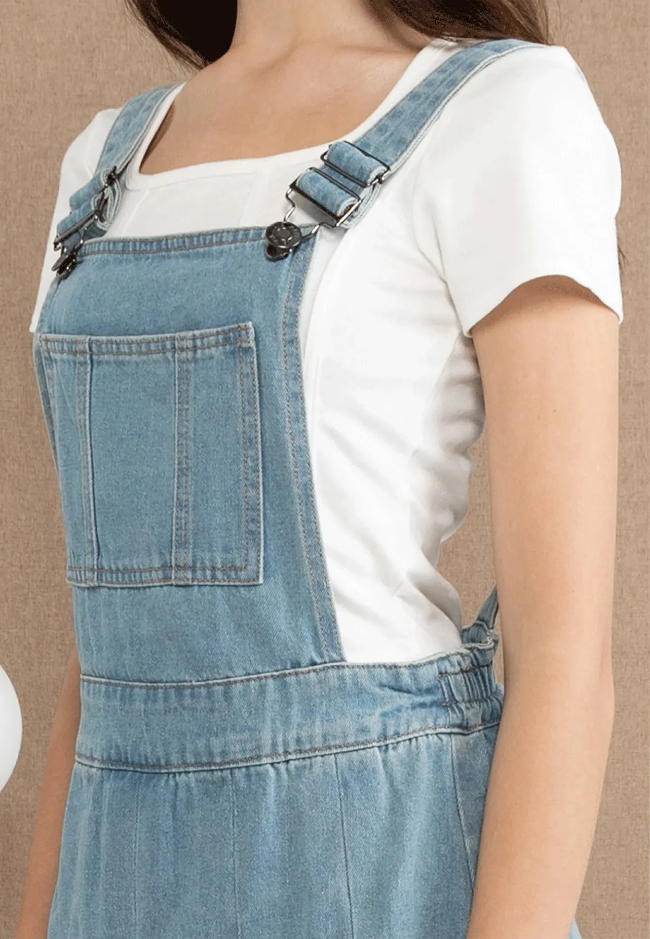 VOIR JEANS Denim Pinafore Pleated Dress