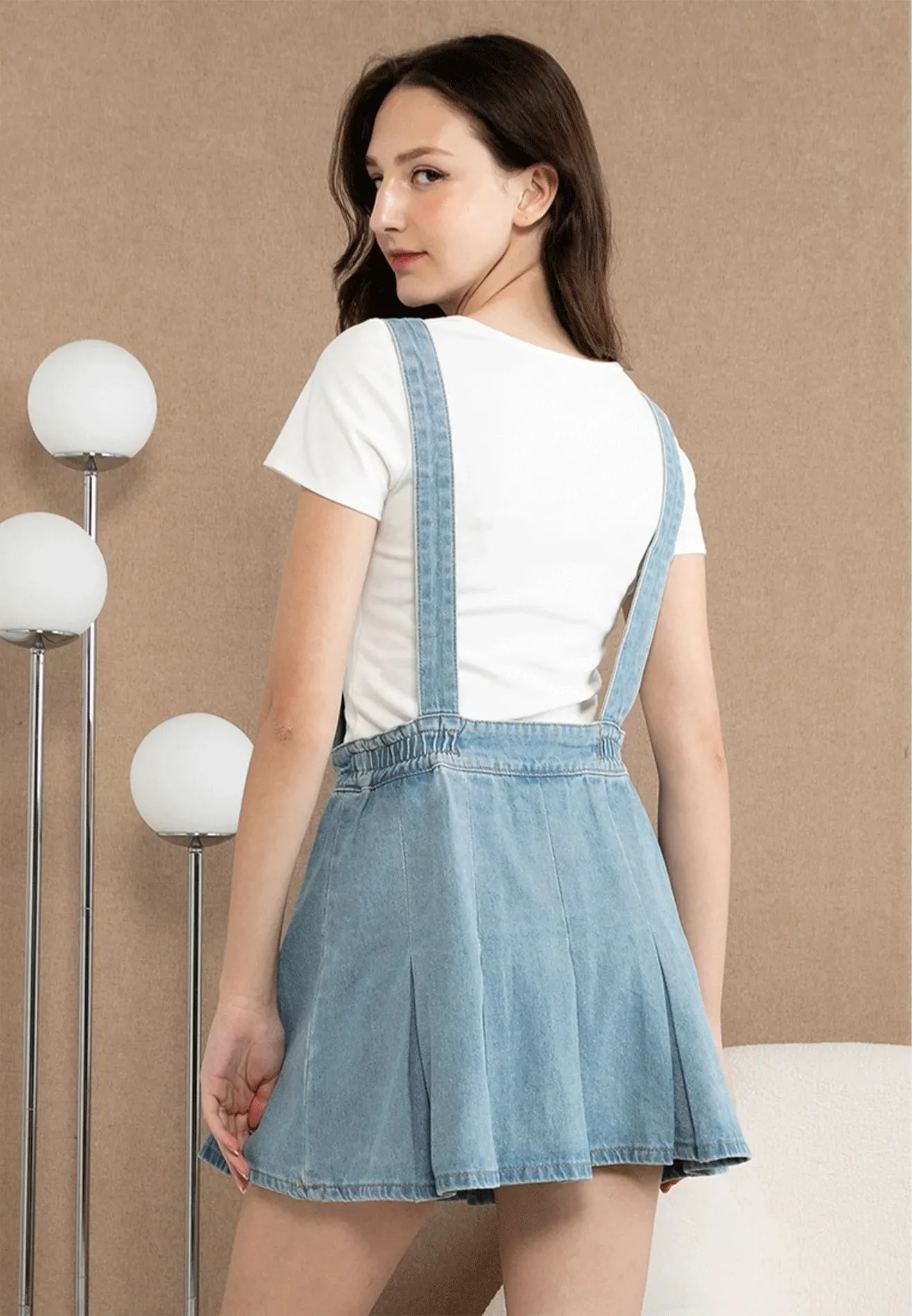 VOIR JEANS Denim Pinafore Pleated Dress