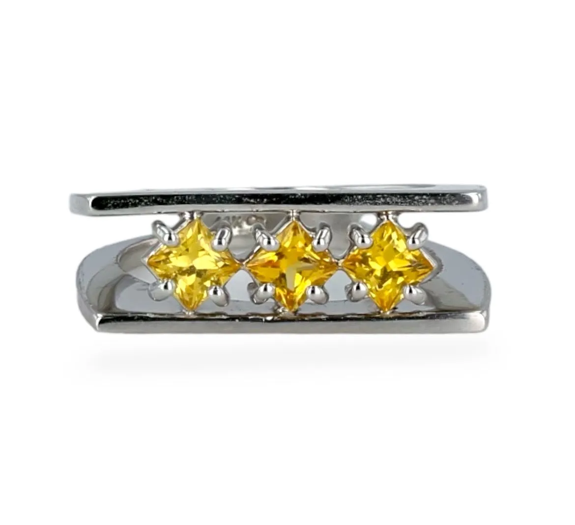 White 14k gold yellow sapphire ring