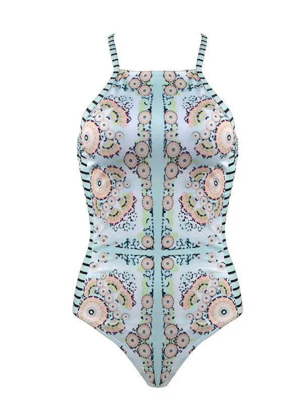 Will You Love My Geometric Printed Lace up Back One-piece Swimsuit