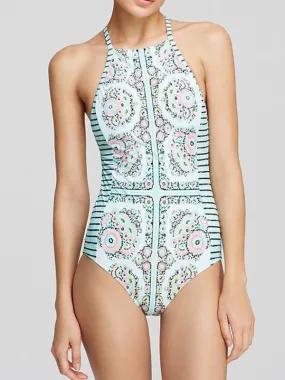 Will You Love My Geometric Printed Lace up Back One-piece Swimsuit