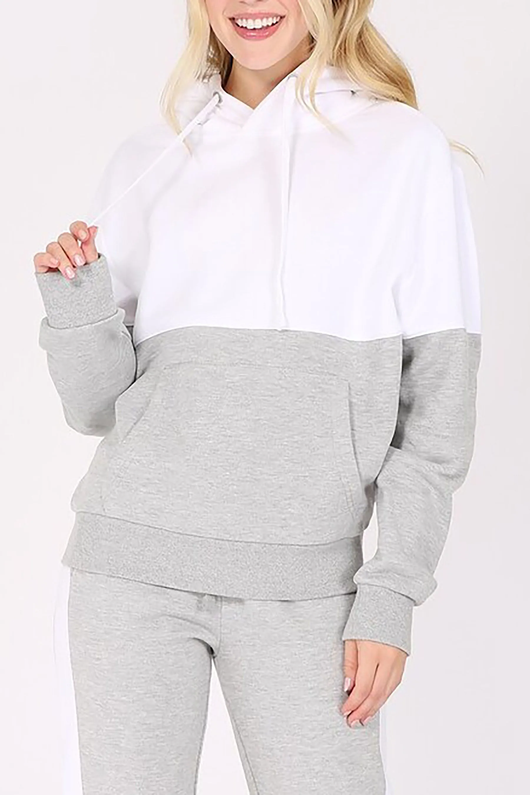 Women's Casual Long Sleeve Color Block Fleece Hoodie