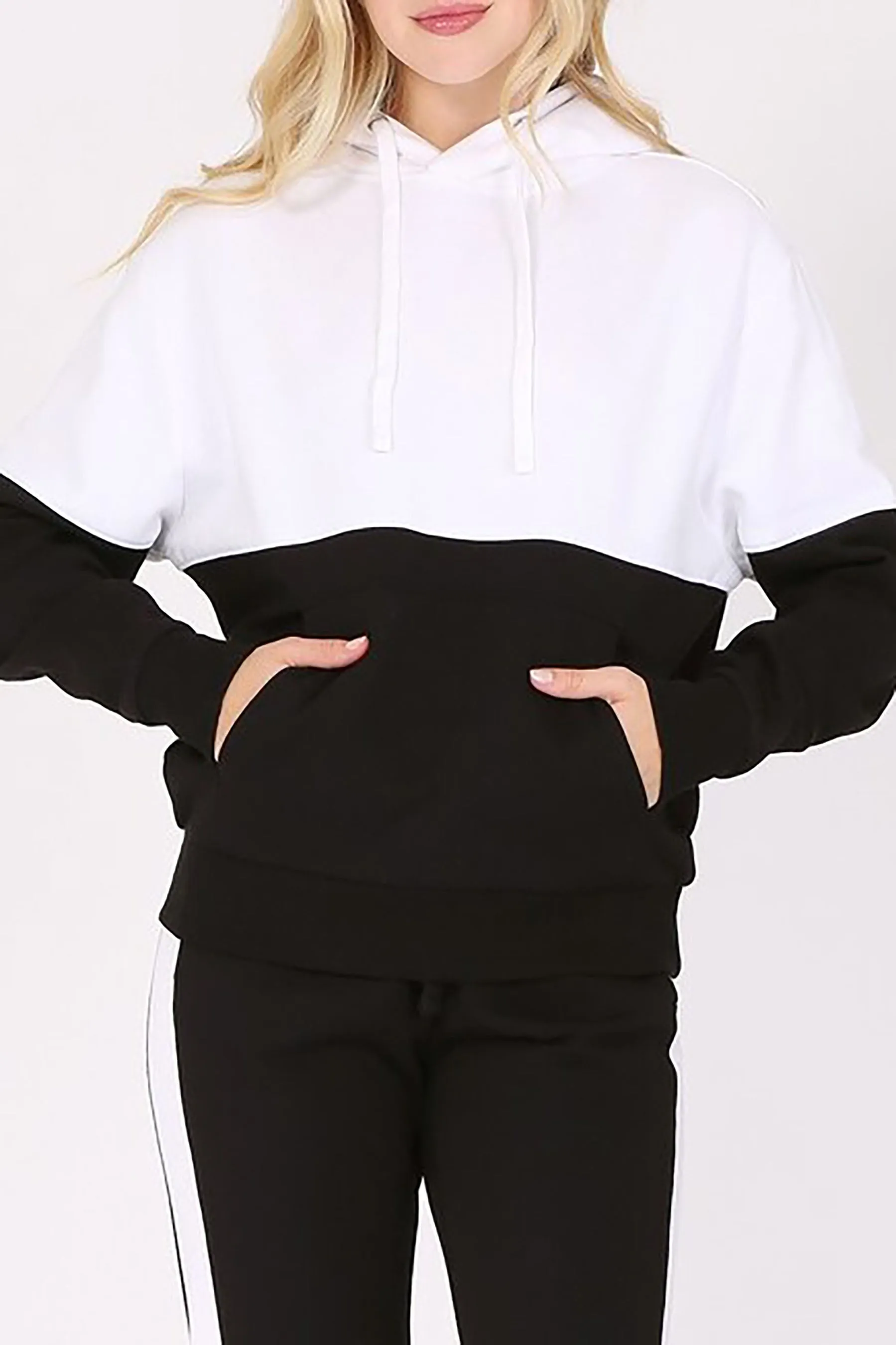 Women's Casual Long Sleeve Color Block Fleece Hoodie