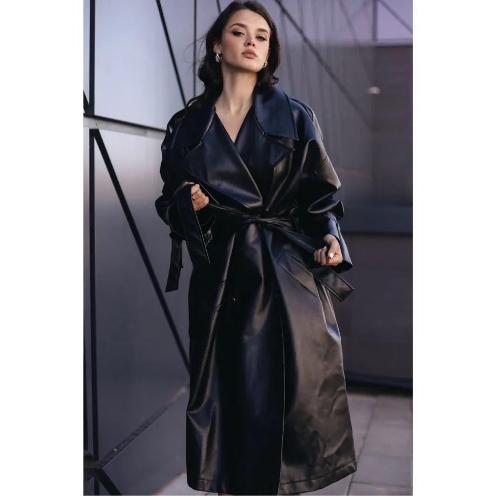 Women's Long Leather Trench Coat | KC Leather Signature Range - Sugar