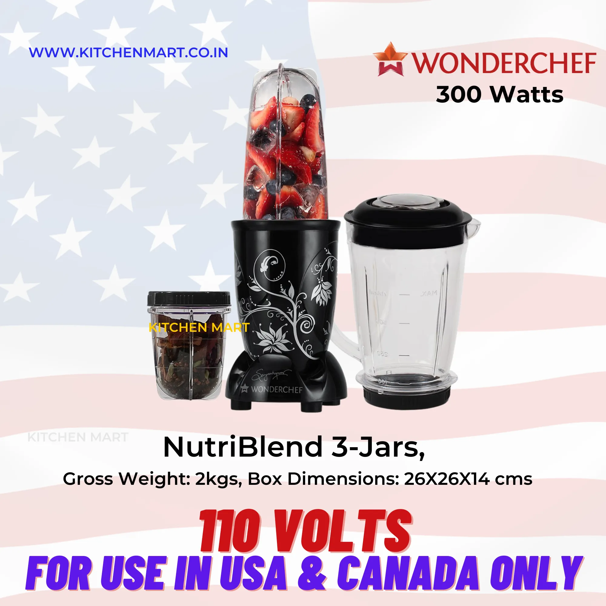 Wonderchef Nutri-blend Mixer, Grinder & Blender 300 Watts (110 Volts for use in USA and Canada only)