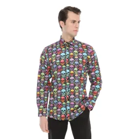 Xact Men's Neon Skulls & Stars Print Long Sleeved Shirt, Regular Fit