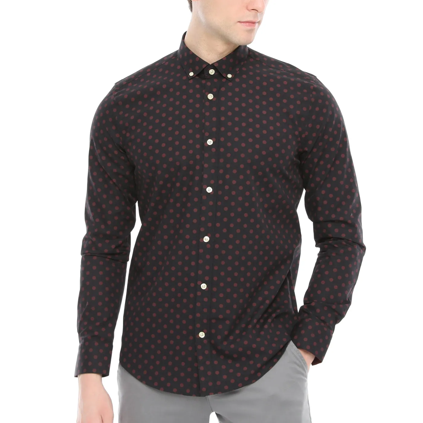 Xact Mens Polka Dot Shirt - Long Sleeved Mod Vintage