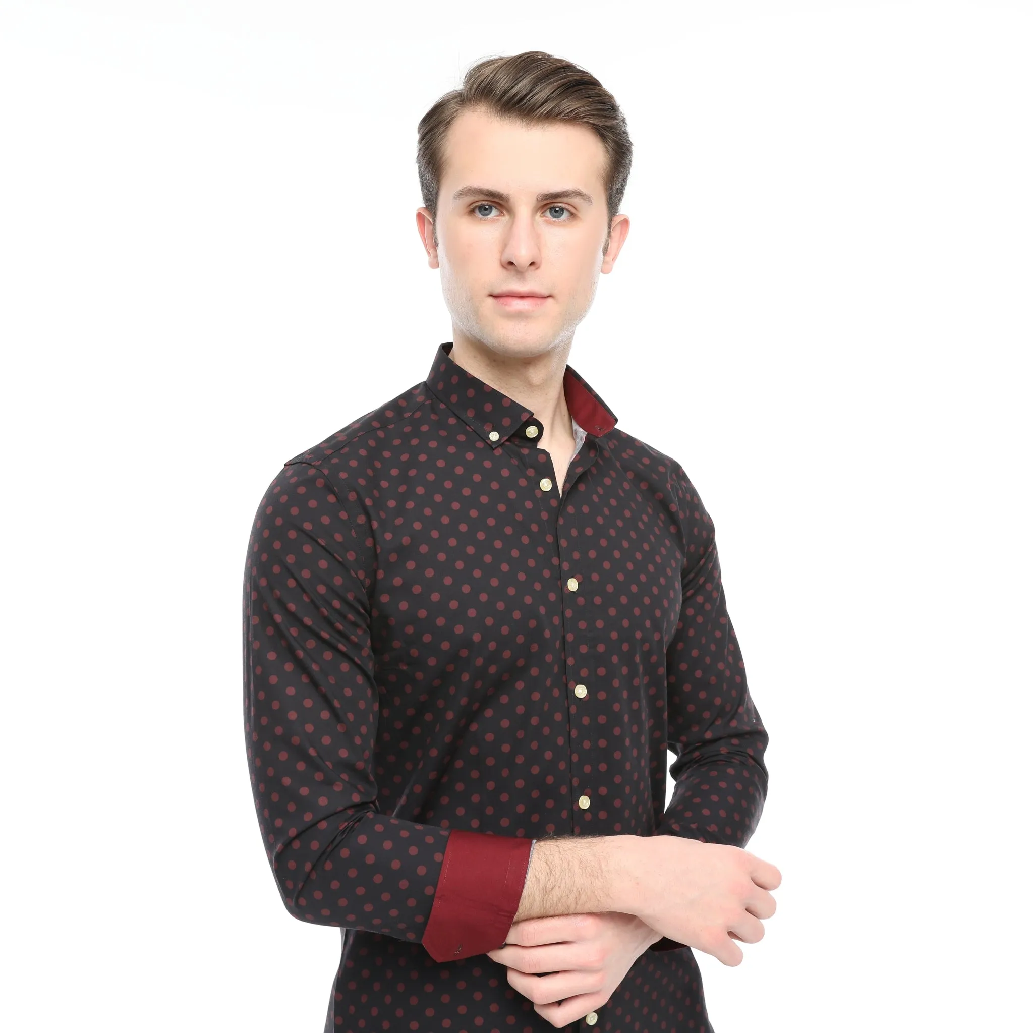 Xact Mens Polka Dot Shirt - Long Sleeved Mod Vintage