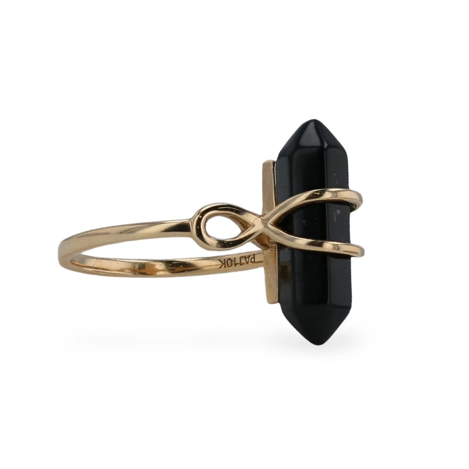 Yellow 10k gold deco onyx ring