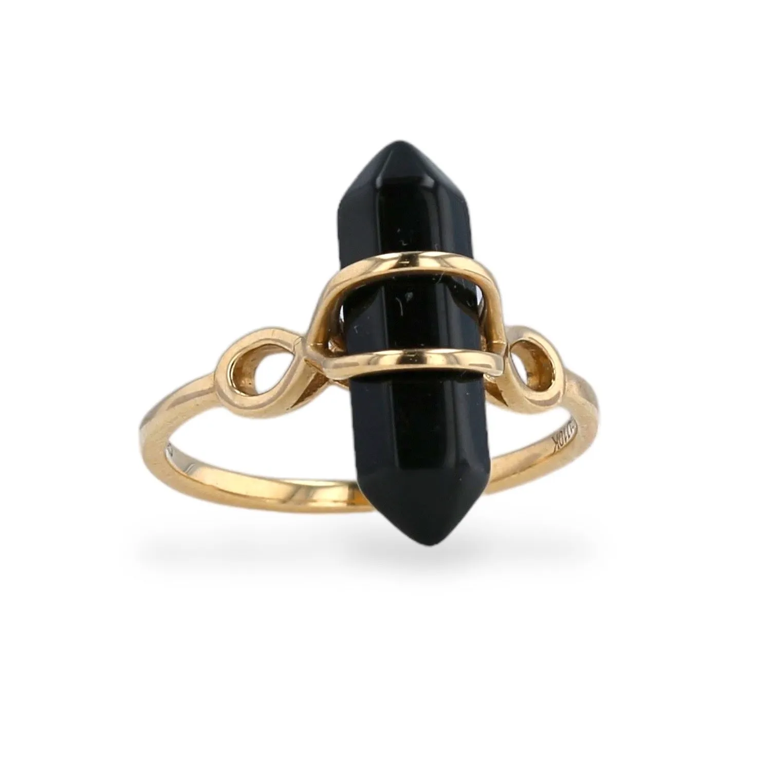 Yellow 10k gold deco onyx ring