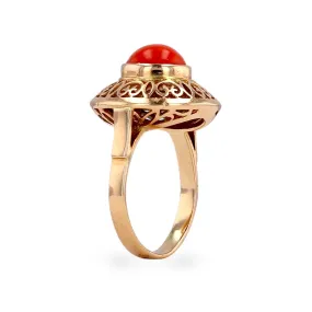 Yellow 14k red coral dome ring