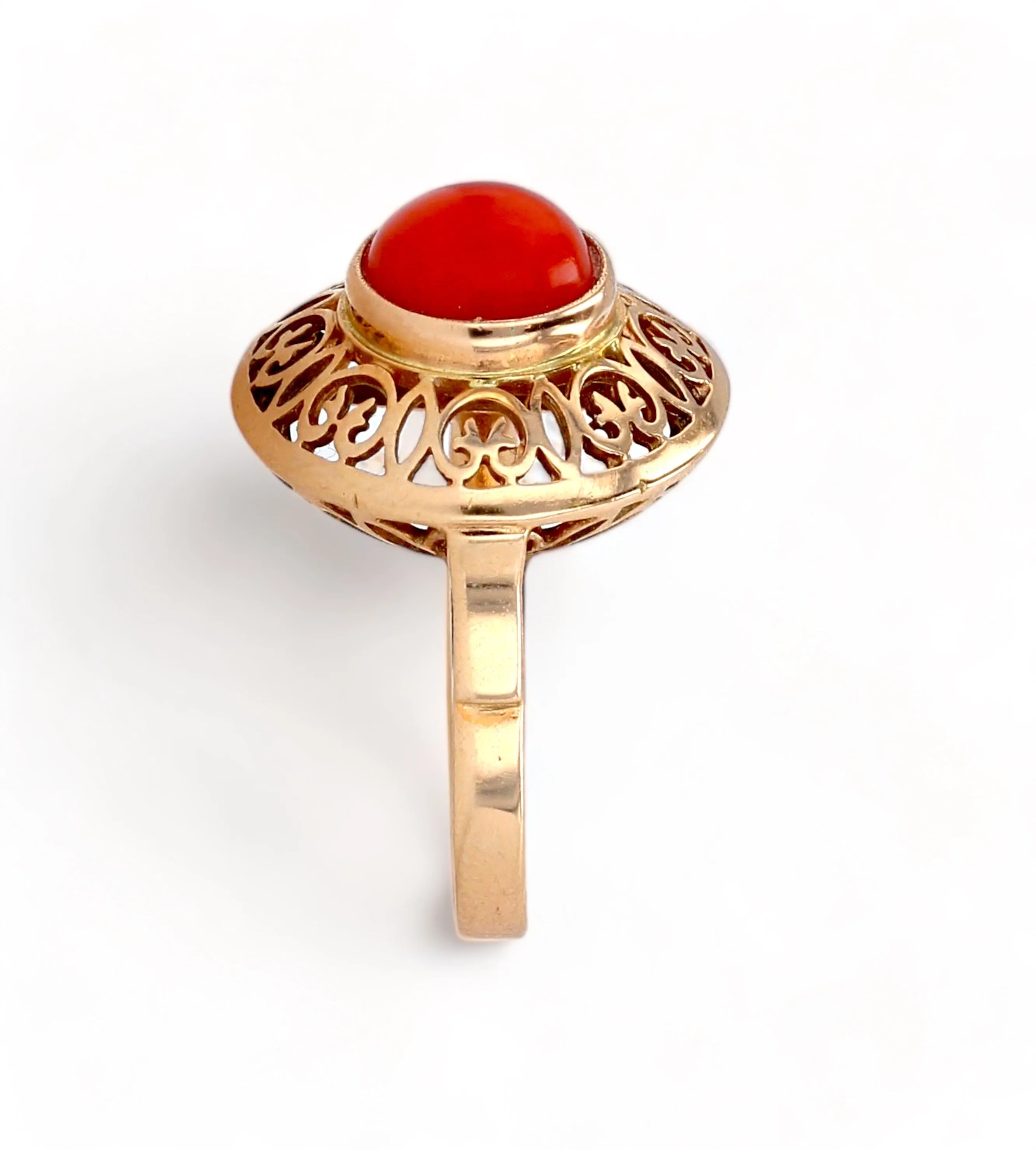 Yellow 14k red coral dome ring