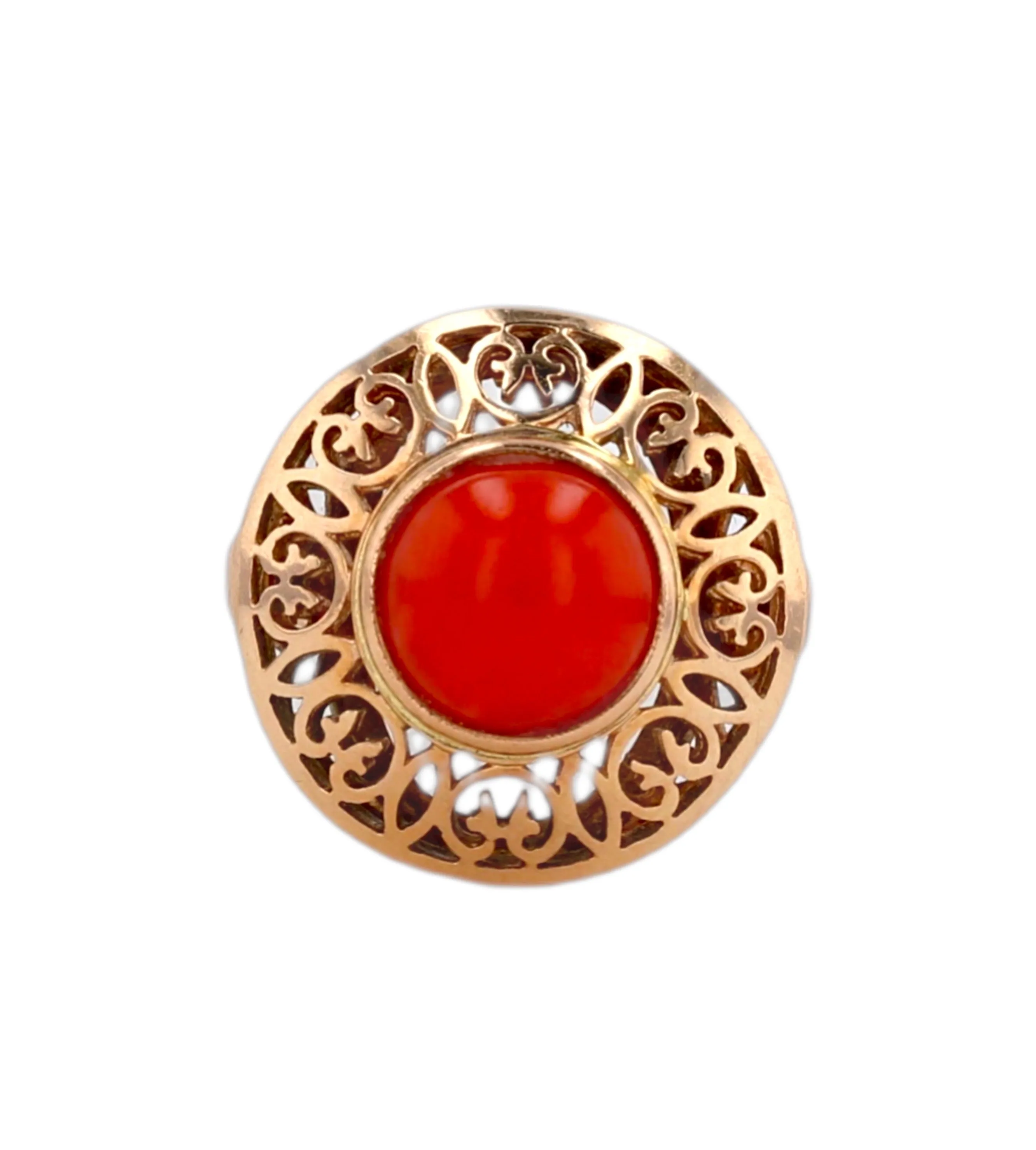 Yellow 14k red coral dome ring