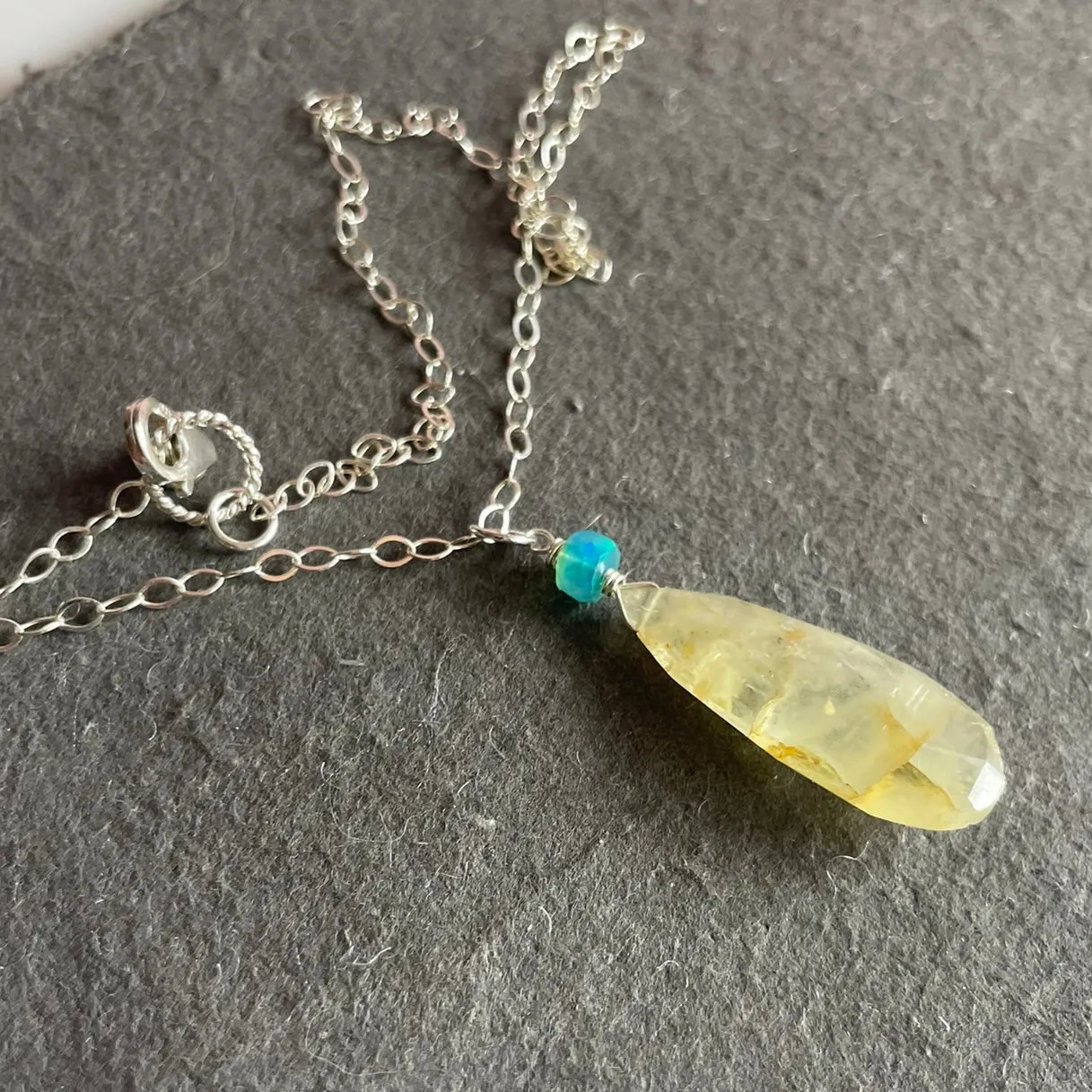 Yellow Aquamarine and Blue Opal Necklace, OOAK