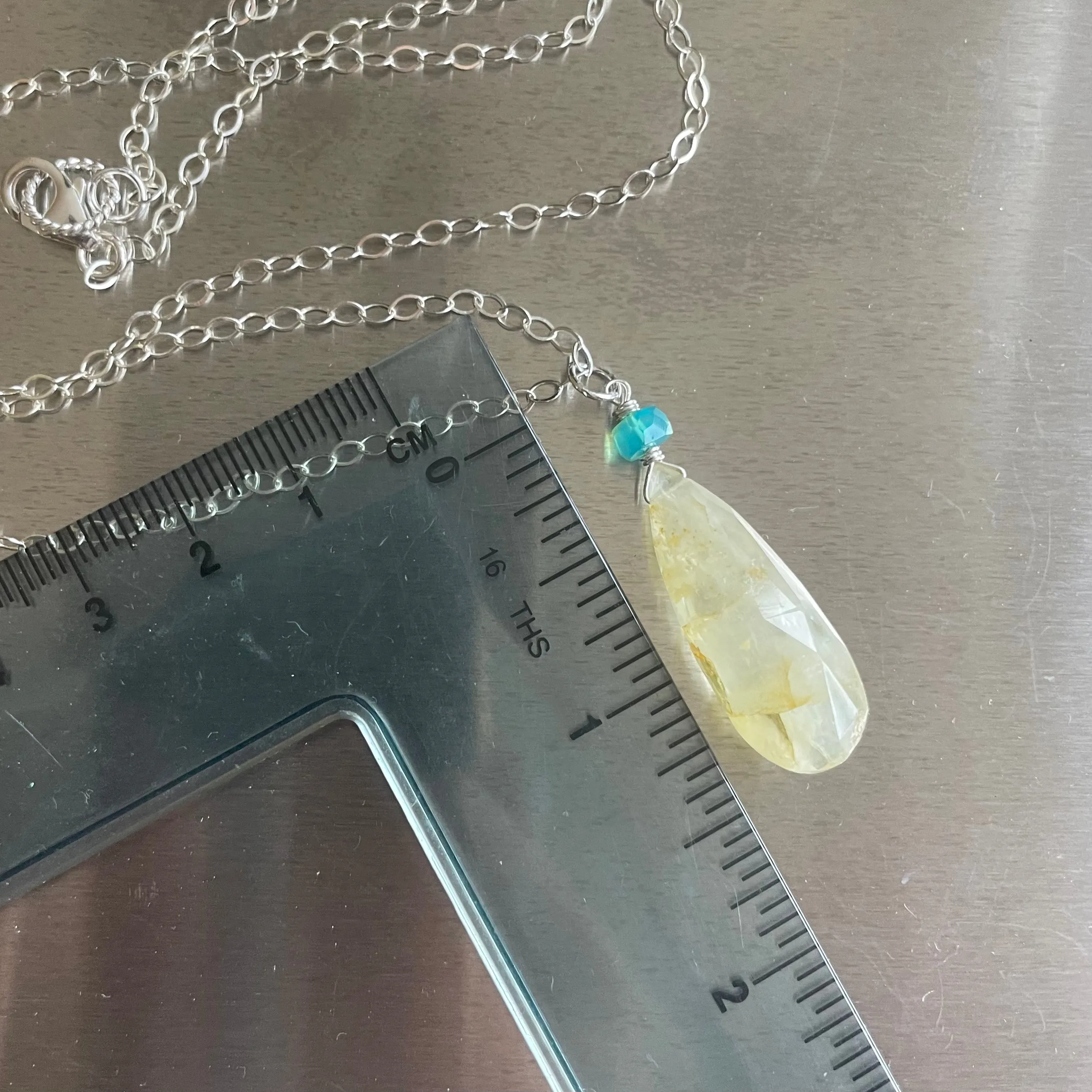 Yellow Aquamarine and Blue Opal Necklace, OOAK